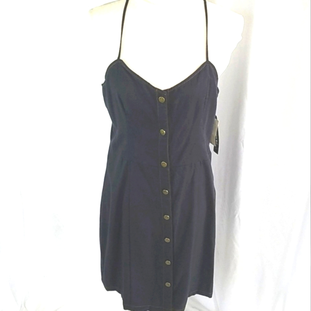 Sequin Hearts Women's Navy Sweetheart Neckline Mini Jean Dress Size M & XL